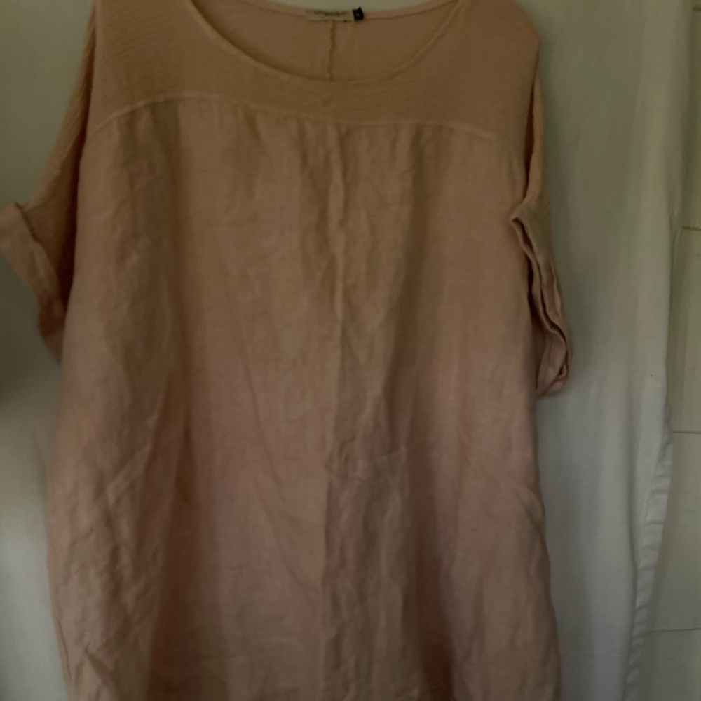 Lungo L’arno Linen Tunic Top 3X Plus Short Sleeves Blush Lagenlook made In Italy - Picture 8 of 8